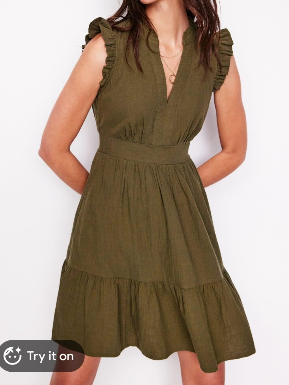 Boden Women's Wren Double Cloth Dress Olive Green US 12L Sleeveless Minimalist